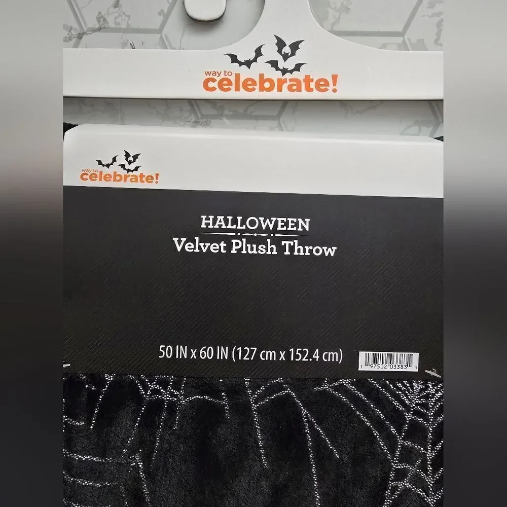 Halloween velvet plush throw blanket- Black w Silver Metallic Spiderwebs- 50x60
